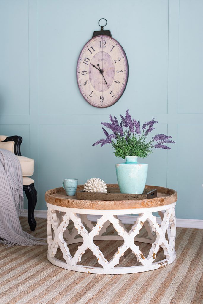 Rustic Round Wooden Coffee Table - White