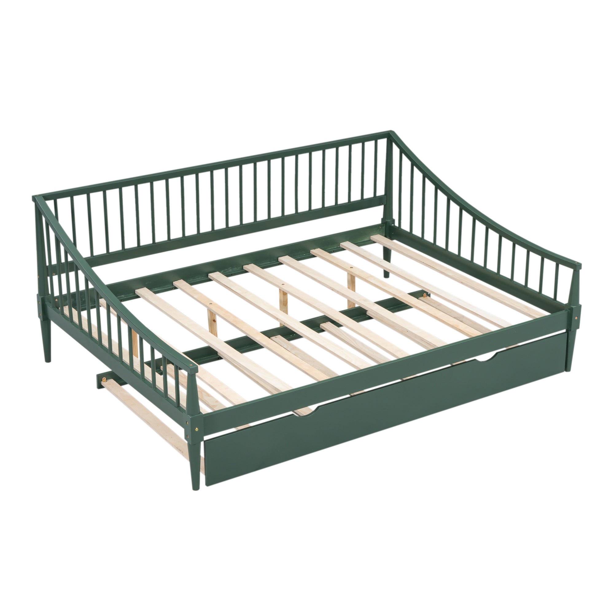Full Size Daybed with Trundle and Support Legs, Green