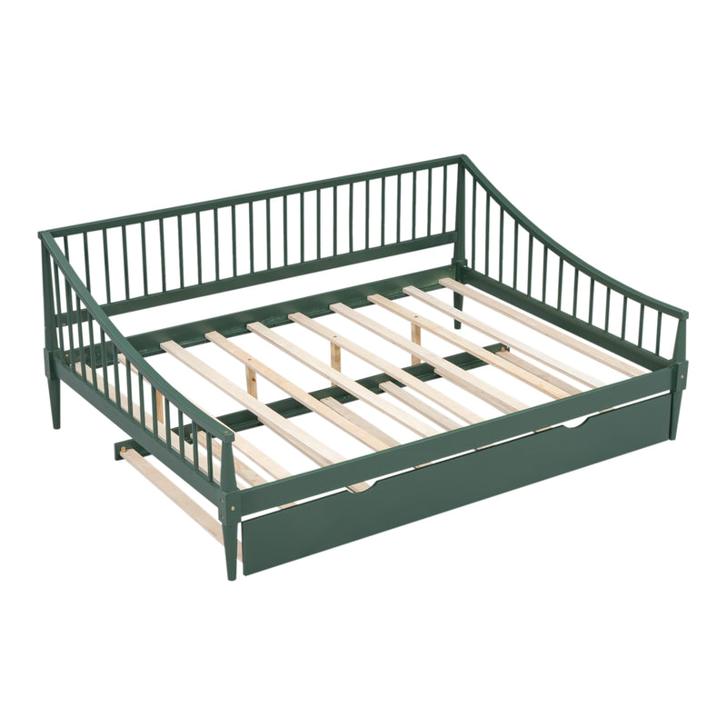 Full Size Daybed with Trundle and Support Legs, Green