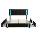 Queen Size Upholstered Platform Bed with LED Lights and USB Charging, Storage Bed with 4 Drawers, Black(Old SKU:WF302558AAB)
