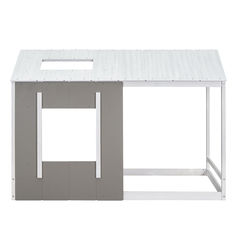 Twin Size House Platform with Roof and Window, White+Antique Grey(Old SKU: WF294130AAE)