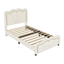 Upholstered Platform Bed & Curve Shaped And Height Adjustable Headboard, LED Light Strips