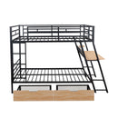 Full Size Bunk Bed With Built In Desk, Light, And 2 Drawers - Black