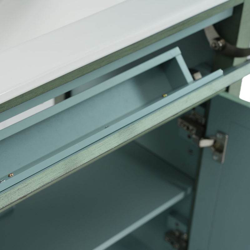 Bathroom Vanity With Rectangle Sink, Tip Out Tray - Antique Blue Green