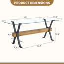 Elegant Tempered Glass Dining Table With X Shaped Metal Legs And Wood Grain Crossbeam - Black / Transparent