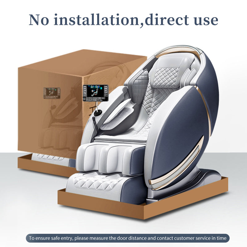 Electric Luxury Back Calf Heat Kneading 3D Ai Voice Zero Gravity Foot Roller Oversize Morden Massage Chair - Blue / Gray