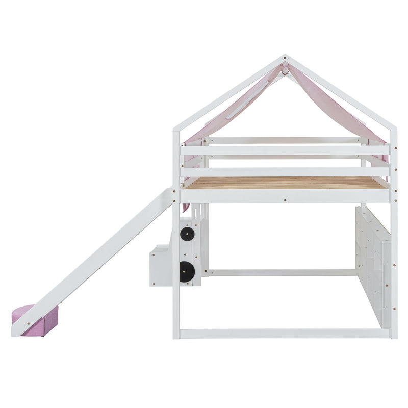 Loft Bed With House Shaped Frame And Tent