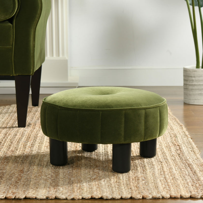 Riley - Round Footstool Ottoman - Olive Green