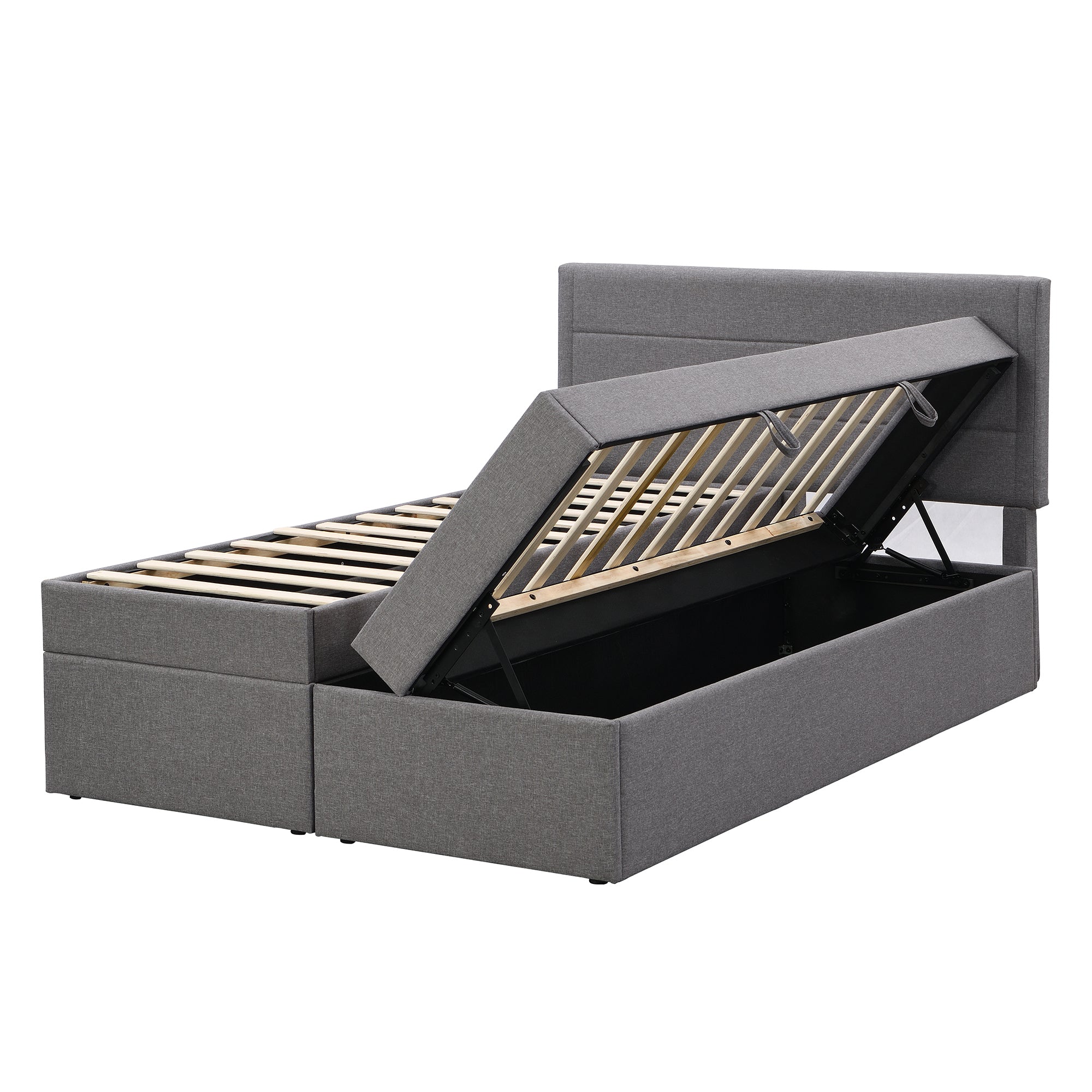 Queen Size Upholstered Platform Bed with Storage Underneath, Gray - Atlantic Fine Furniture Melbourne FL