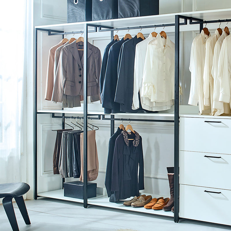 Fiona - Freestanding Walk In Closet System With Metal Frame Durable Storage Solution Melamine - White
