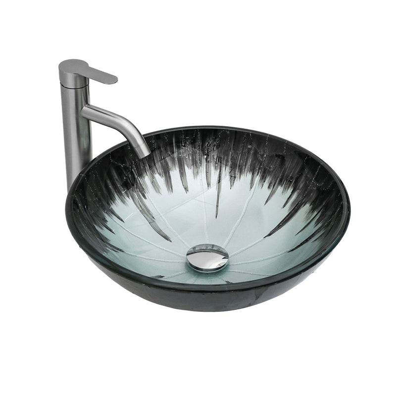 Crackle Vessel Sink With Pop Up Drain, Oval Bathroom Basin - Gray