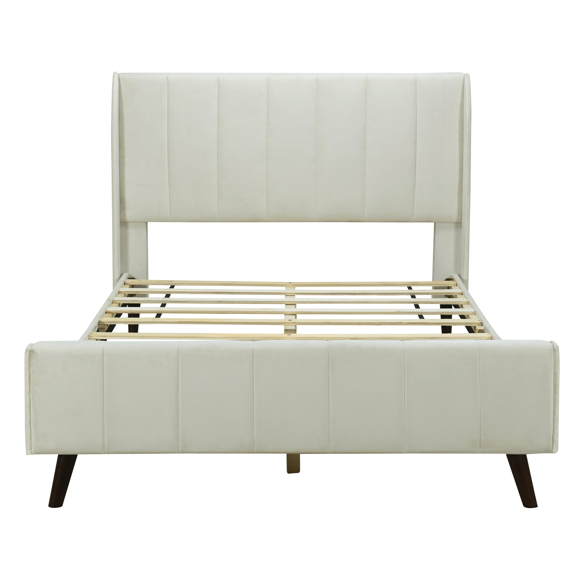 Full Size Upholstered Platform Bed, Velvet, Beige - Atlantic Fine Furniture Melbourne FL