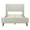 Full Size Upholstered Platform Bed, Velvet, Beige