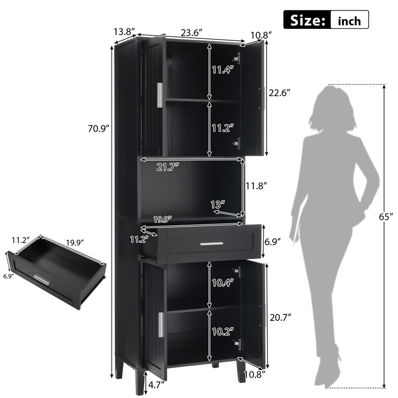 Freestanding Tall Bathroom Cabinet With Soft Close Doors And Adjustable Shelves - Black