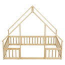 Wood House-Shaped Floor Bed With Fence, Guardrails