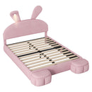 Upholstered Platform Bed With Cartoon Ears Shaped Headboard And LED Light