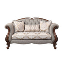 Miyeon - Loveseat With 3 Pillows - Fabric & Cherry
