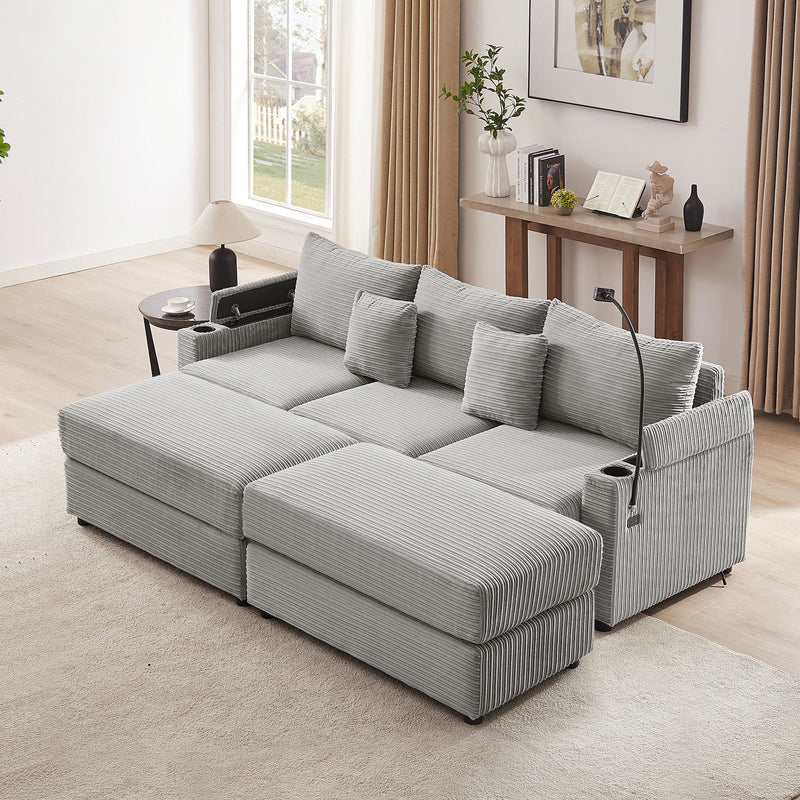 Modern Style Loveseat Sofa Sectional Sofa Couch With Storage Space, A Movable Ottoman, Two USB Ports, Two Cup Holders, A Phone Holder For Living Room