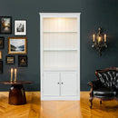 Retro Style Display Bookcase With Adjustable LED Ceiling Light And Tempered Glass Shelves - White