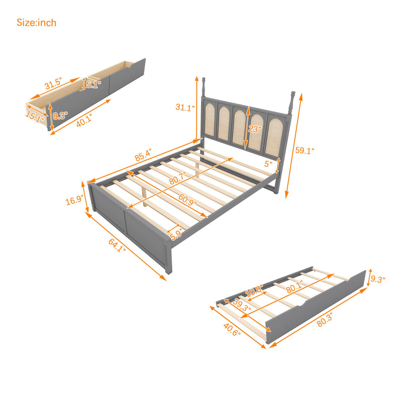 Platform Bed With With 2 Big Drawers With Trundle
