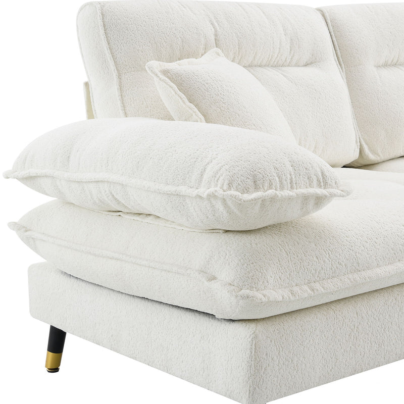 L Shaped Convertible Sectional Sofa 4 Seat Tufted Couch Set With Two Tone Adjust Legs Cloud Movable Ottoman