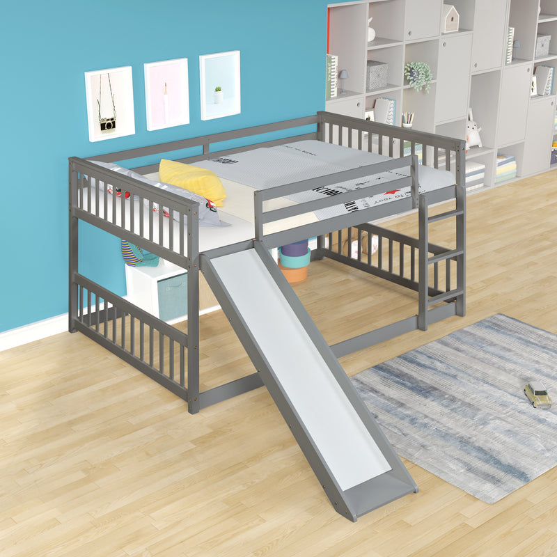Full over Full Bunk Bed with Slide and Ladder in Grey Color