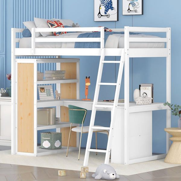 Loft Bed With Ladder, Shelves, And Desk