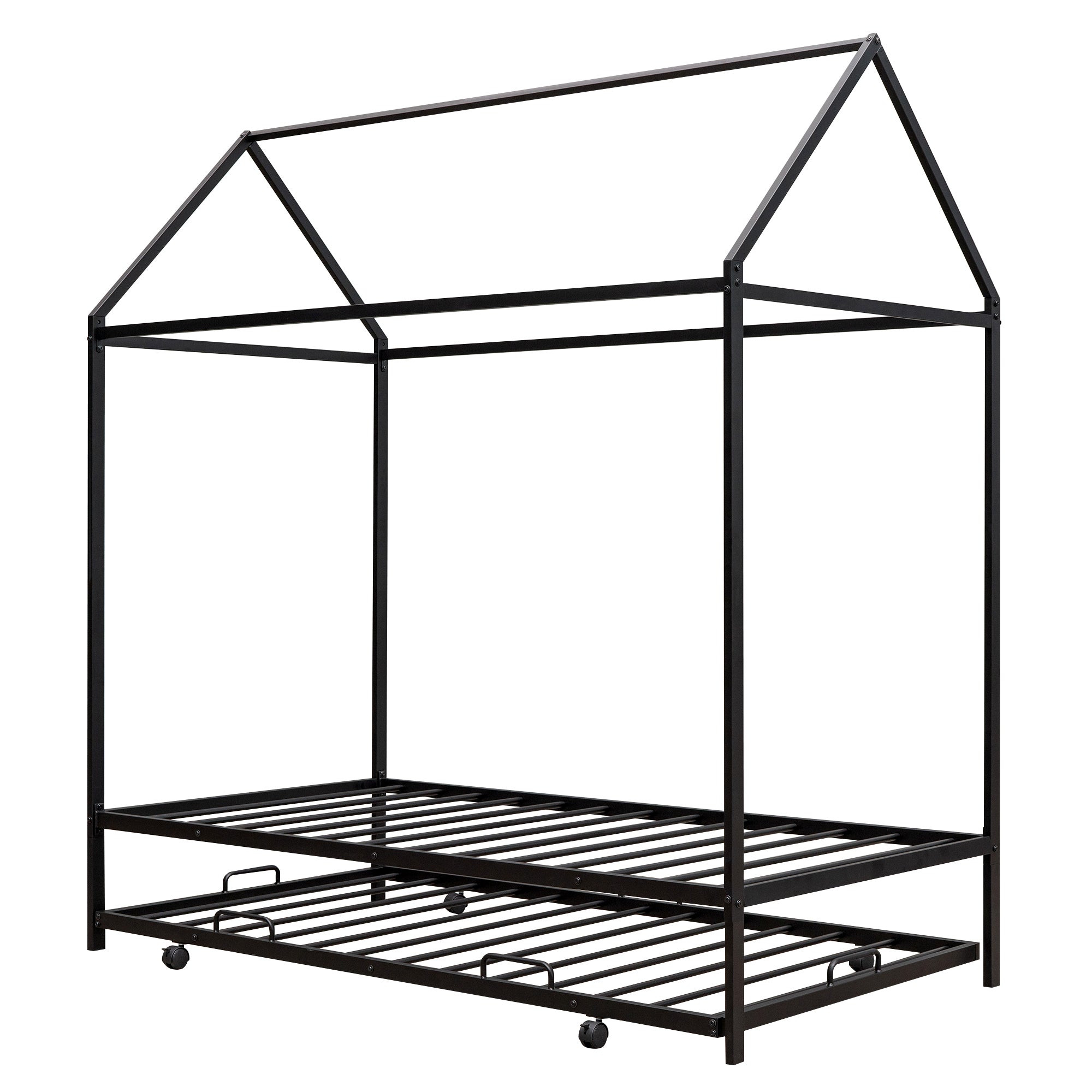 Twin Size Kids House Bed With Trundle, Metal House Bed Black - Atlantic Fine Furniture Melbourne FL