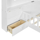 Full Size House Bed With Window And Bedside Drawers, Platform Bed With Shelves And A Set Of Sockets And USB Port - White