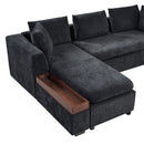 Modern L Shaped Sectional Sofa With Chenille Upholstery And Wooden Storage