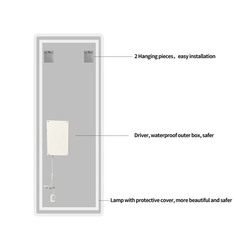 Full Length Mirror Lighted Vanity Body Mirror LED Mirror Wall Mounted Mirror Big Size Rounded Corners, Bedroom, Living Room, Dressing Room Hotel - Clear