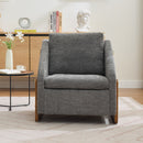 Modern Chenille Upholstered Armchair With Wooden Side Frame