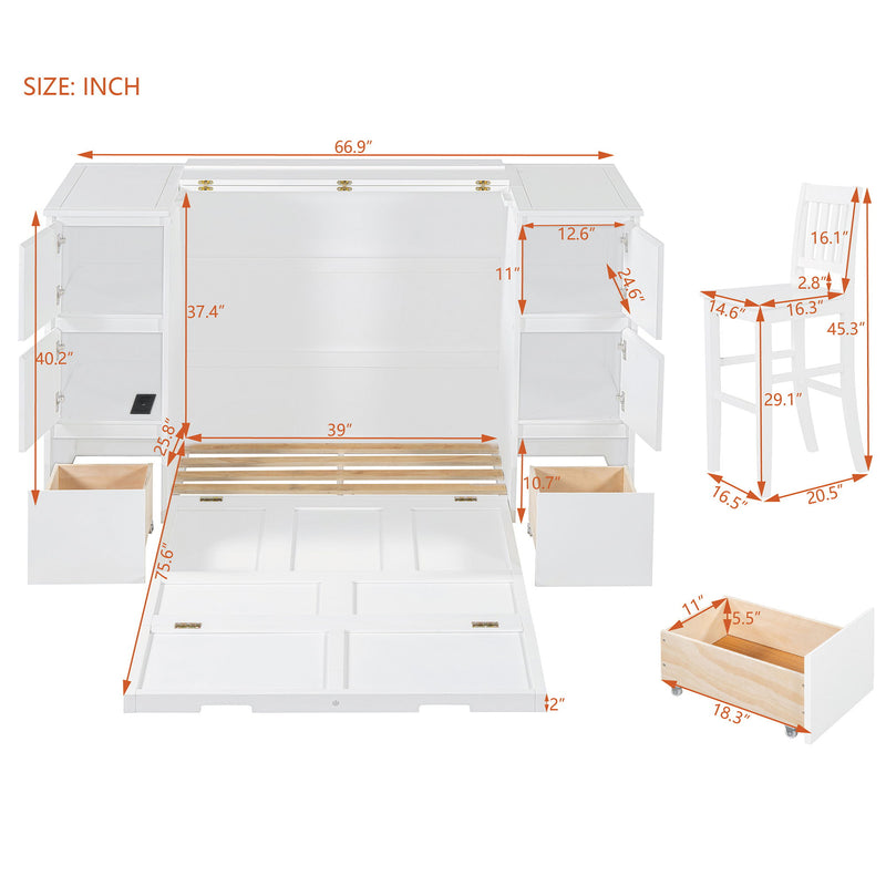 Murphy Bed With Drawers, Cabinets, And USB Ports