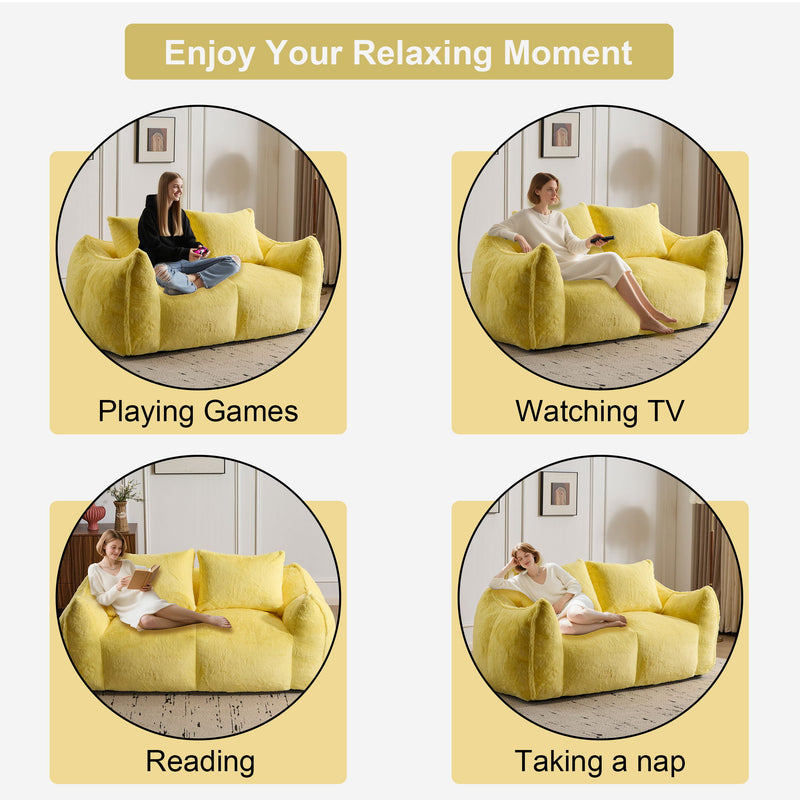 Giant Bean Bag Couch, Ultra Soft Fluffy Loveseat For Living Room Reading Chair With Pillows - Yellow