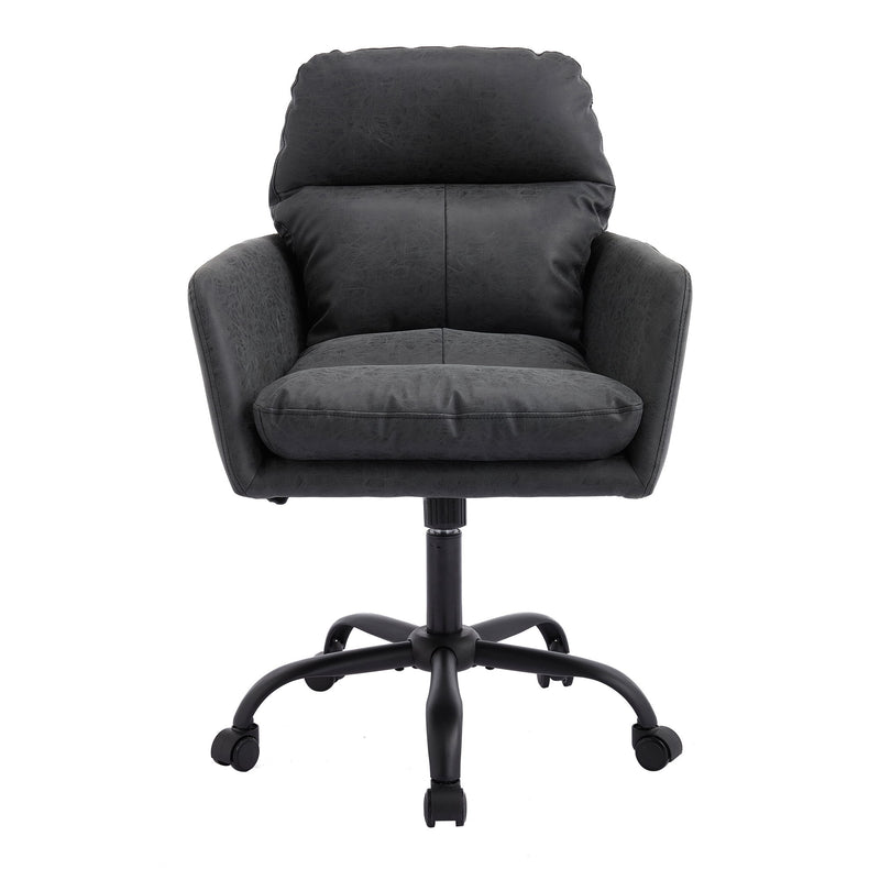 Adjustable Office Chair, Ergonomic Swivel Chair Leather, Comfortable For Long Sitting, Versatile Home And Office Use - Black