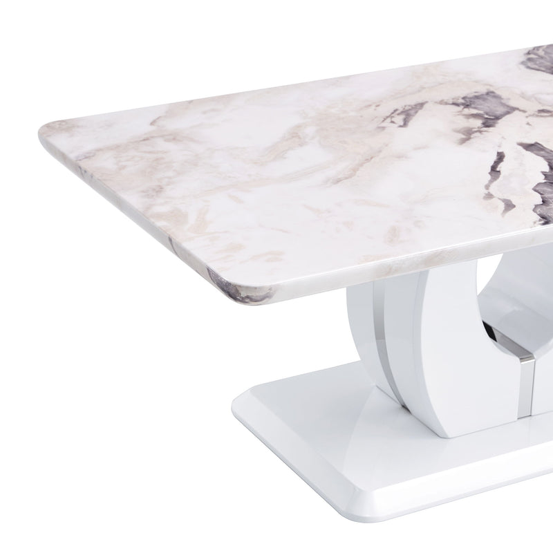 Modern Simple Luxury Imitation Marble Dining Table Rectangular Coffee Table, The Computer Desk, The Game Table, Suitable For Dining Room, Living Room, Terrace, Kitchen - White