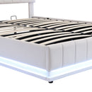 Upholstered Bed With Hydraulic Storage System And LED Light, With Sockets And USB Ports