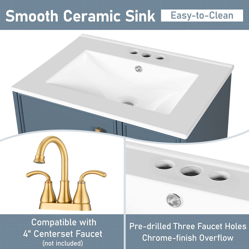 Bathroom Vanity With Sink, Deep Drawer, Door Shelf, 2 Tier Basket