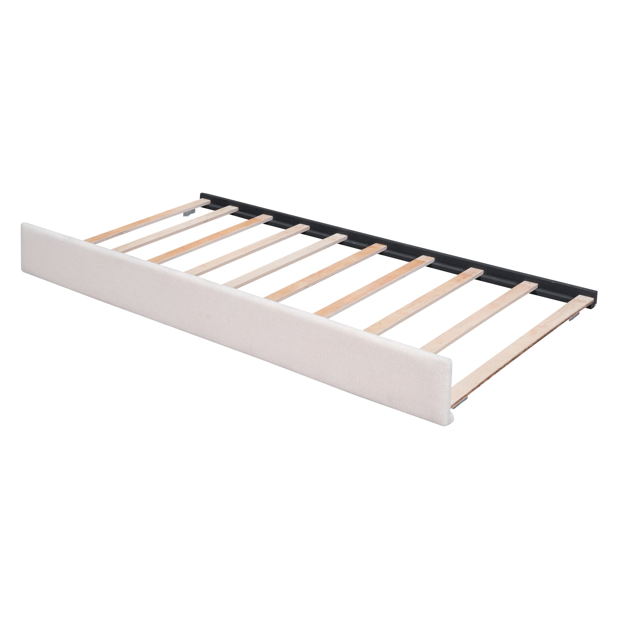 Teddy Fleece Full Size Upholstered Platform Bed with Trundle, Beige - Atlantic Fine Furniture Melbourne FL