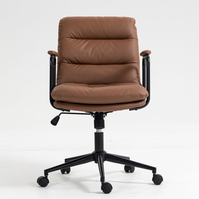 Office Chair, Mid Back Home Office Desk Task Chair With Wheels And Arms Ergonomic PU Leather Computer Rolling Swivel Chair With Padded Armrest