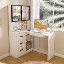 L-Shaped Computer Desk With Glass Cabinets, Built In LED Lights, USB Charging Ports