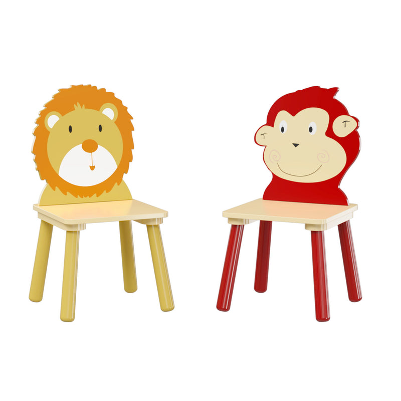 Kids Table And 2 Chairs Set, 3 Pieces Toddler Table And Chair Set, Wooden Activity Play Table Set (Lion&Monkey) - Natural