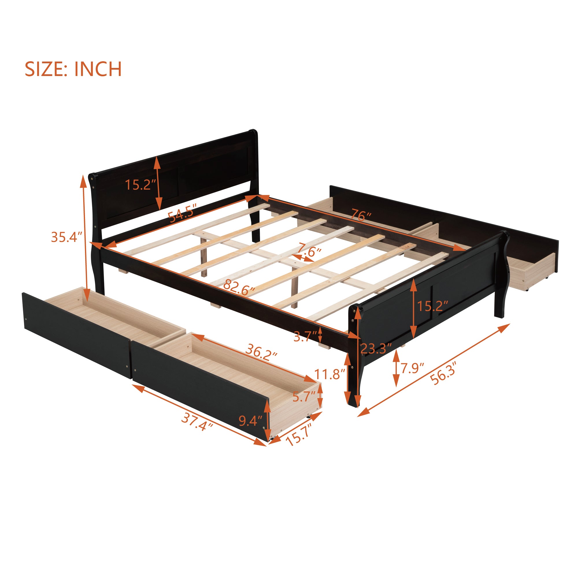 Full Size Wood Platform Bed with 4 Drawers and Streamlined Headboard & Footboard, Espresso - Atlantic Fine Furniture Melbourne FL