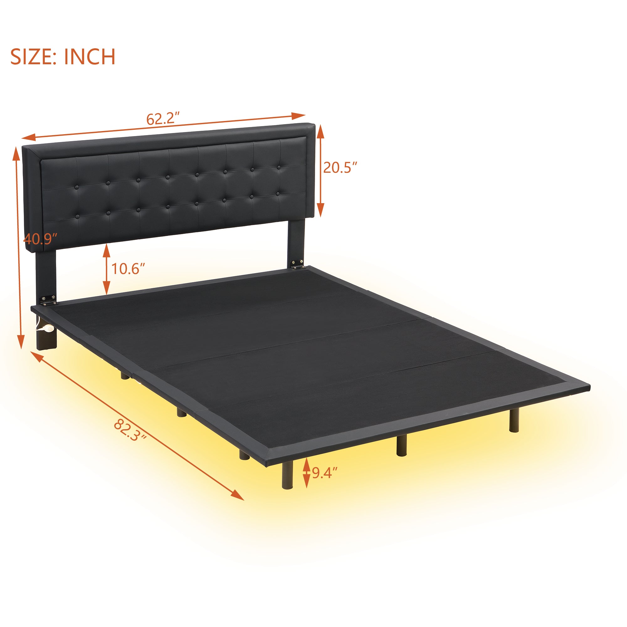 Queen Size Floating Bed Frame with Motion Activated Night Lights,Modern PU Upholstered Button Tufted Platform Bed Frame,Black - Atlantic Fine Furniture Melbourne FL