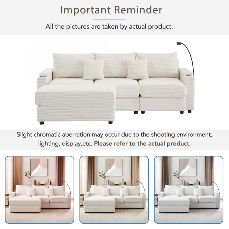 Modern Style Loveseat Sofa Sectional Sofa Couch With Storage Space, A Movable Ottoman, Two USB Ports, Two Cup Holders, A Phone Holder For Living Room