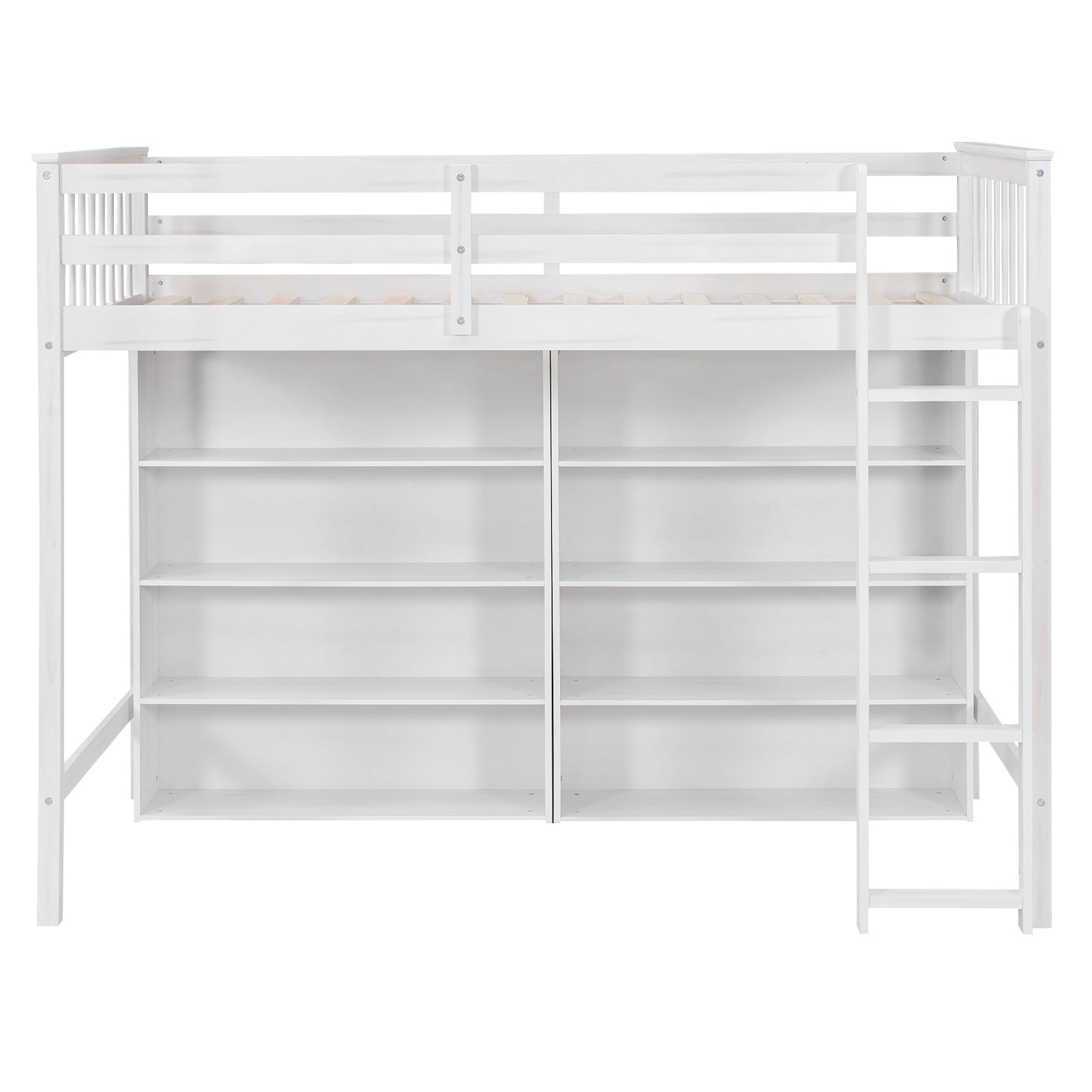 Twin Size Loft Bed with 8 Open Storage Shelves and Built-in Ladder, White - Atlantic Fine Furniture Melbourne FL