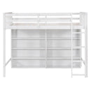 Twin Size Loft Bed with 8 Open Storage Shelves and Built-in Ladder, White