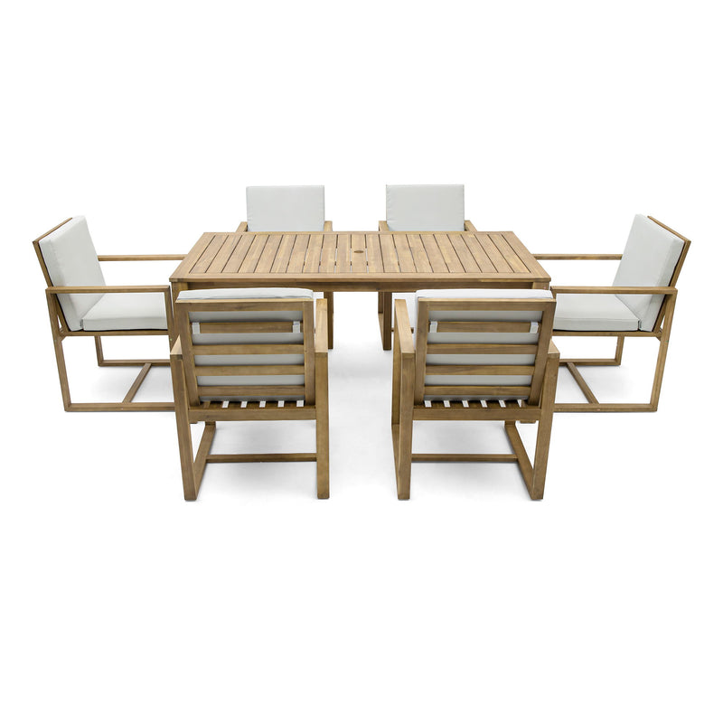 Patio Dining Set Outdoor Dining Table And Chair Set With And Removable Cushions For Patio, Backyard, Garden - Light Teak