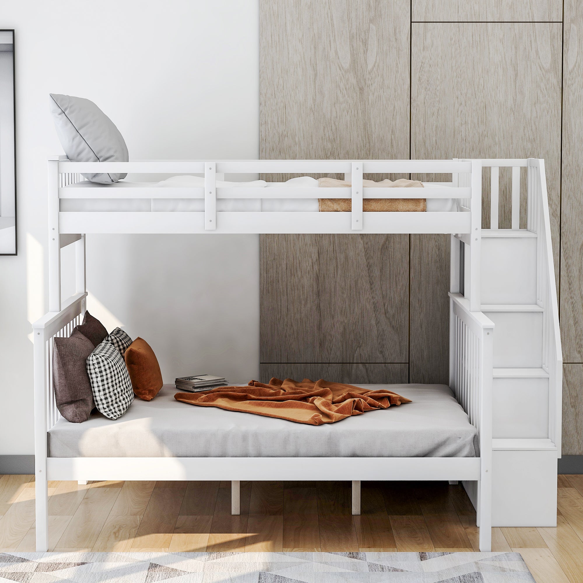 Stairway Twin-Over-Full Bunk Bed with Storage and Guard Rail for Bedroom, White color(OLD SKU :LP000019AAK) - Atlantic Fine Furniture Melbourne FL