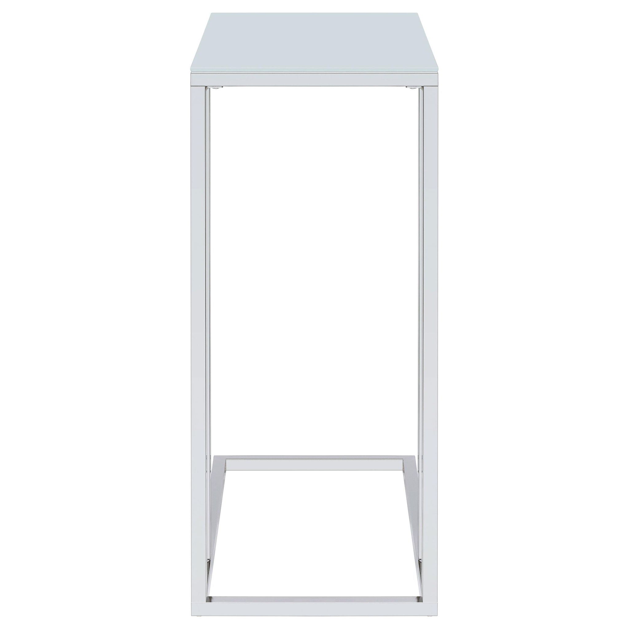 Stella White Glass Top C-Shaped Sofa Side Table Chrome